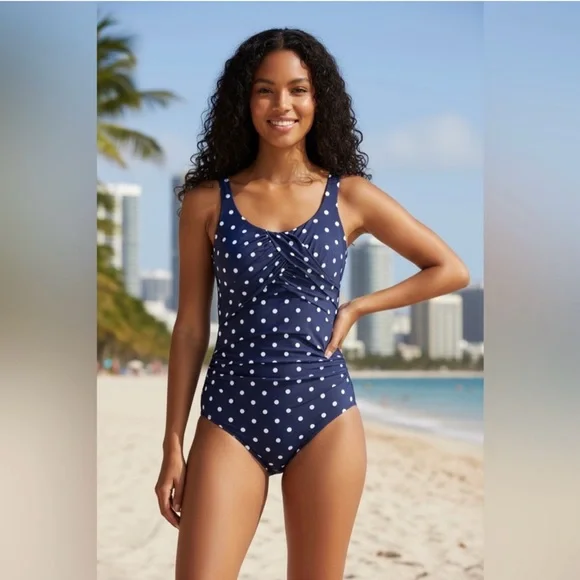 Lands end Carmela Polka Dot One-Piece Swimsuit - Navy - Picture 3 of 7
